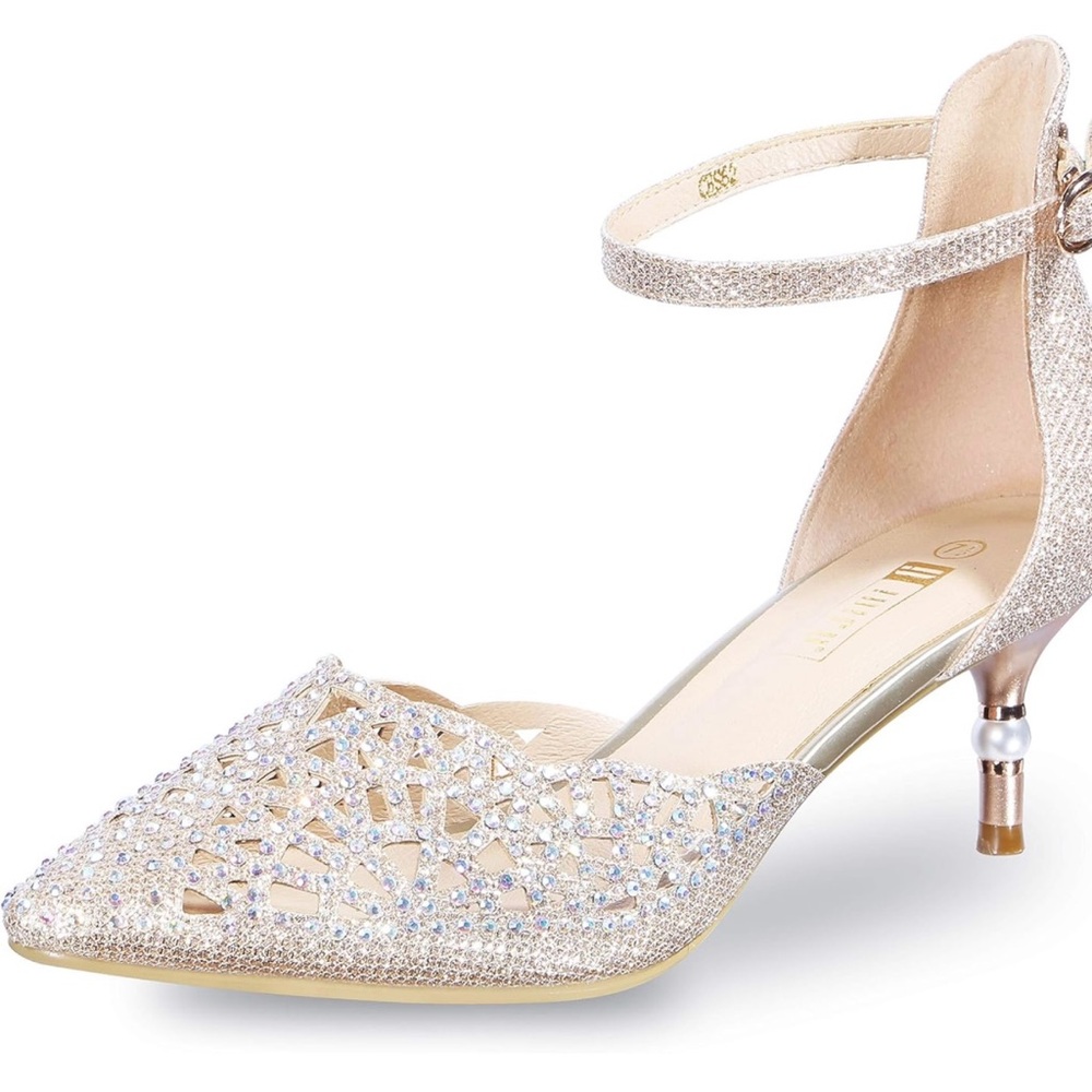IDIFU Women's IN2 Candice Wedding Rhinestones Sequins Low Kitten Heels